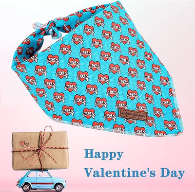 Unique style paws Valentine's Day Dog Bandanas Cotton Blue & Red Triangle Dog Scarfs for Small Medium Large & Boys Girls Dogs-S