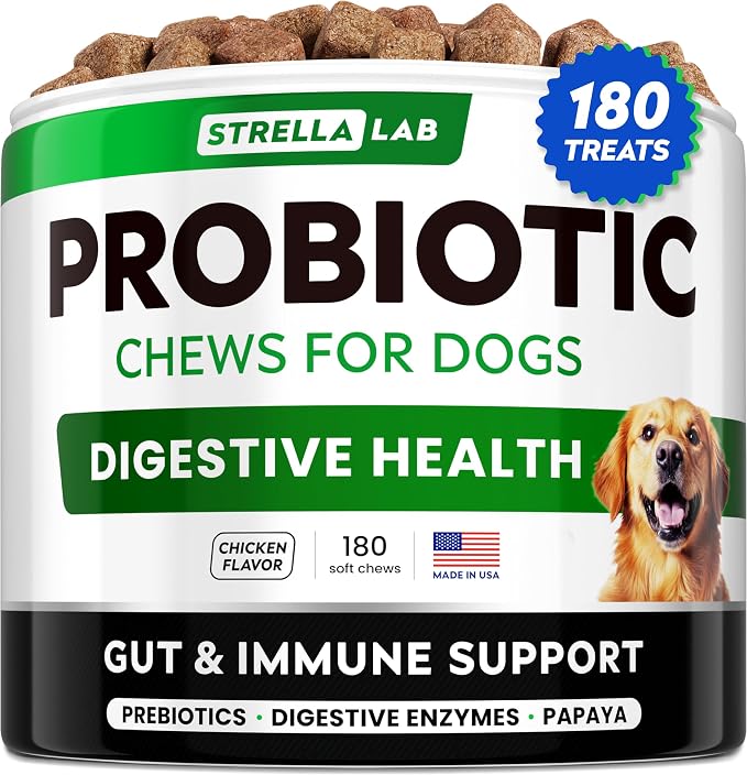 Dog Probiotics Chews for Gut Support & Digestive Health with Enzymes - Anti Diarrhea and Upset Stomach Immune Supplement - Digestion Treats with Fiber and Prebiotics (180Ct, Chicken)