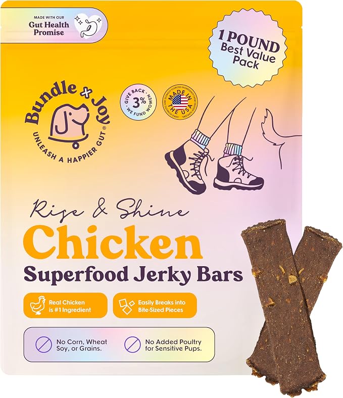 Rise & Shine Chicken Jerky Dog Treats - 16 Oz Bag, Natural Superfood - Corn, Poultry, Soy & Grain Free Dog Treats Made in USA Only
