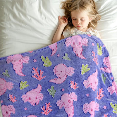 Axolotl Twin Blanket for Couch Bed, Large Fleece Throw Blanket for Women College Teens Girls, Twin XL Size Purple Cozy Throws for Travel Camping Office Car Airplane, Axolotl Rome Decor, 60"x80"
