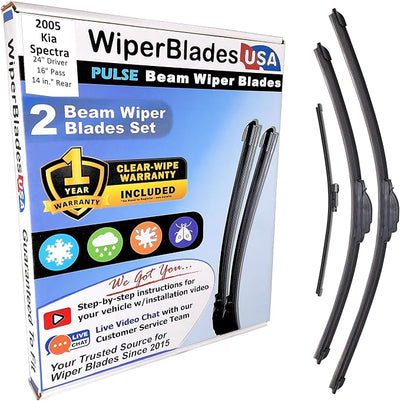 WiperBladesUSA Wiper Blades Set w/ 1yr warranty compatible with Kia Spectra 2005 Wipers (Set of 3) w/Rear Wiper Pulse Wipers