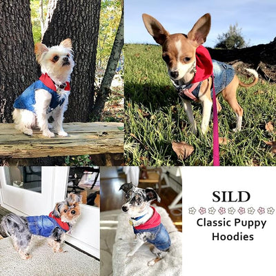 SILD Pet Clothes Dog Jeans Jacket Cool Blue Denim Coat Small Medium Dogs Lapel Vests Classic Hoodies Puppy Blue Vintage Washed Clothes (Red,L)