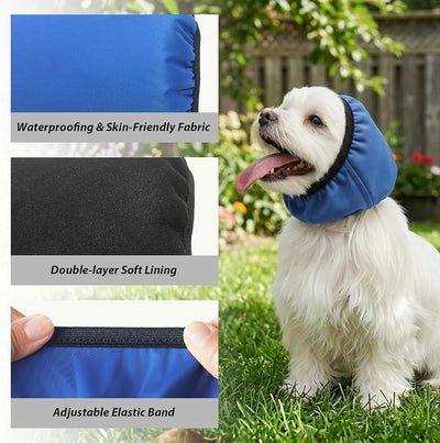 Adhiper Waterproof Dog Ear Muffs & No Shake Ear Wraps for Swim, Bath, Drying, Grooming, Dog Ear-Covers for Sound Noise Protection & Anxiety Relief - Head Circle 7.9-11.8in (Blue/S)