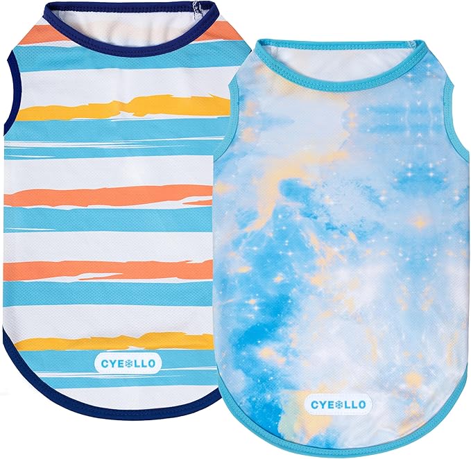 2pack Dog Cooling Shirt, Breathable Sleeveless Summer Clothes for Dogs, Intant Cool Dog T Shirts for Small Dogs, Blue Sky S