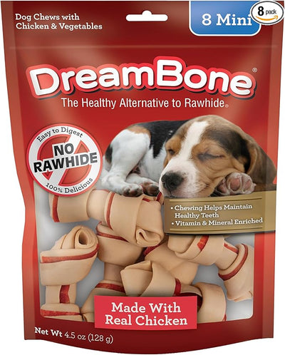 DreamBone Mini Chews, Made with Real Chicken and Vegetables, Rawhide Free Dog Chews, 8 Count