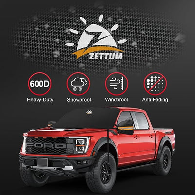 Zettum Truck Windshield Cover for Ice and Snow - 600D Large Windshield Snow Cover for Pickup Truck Heavy Duty, Winter Car Windshield Covers for Ford F150, Silverado, GMC Sierra, Ram, Van, and More