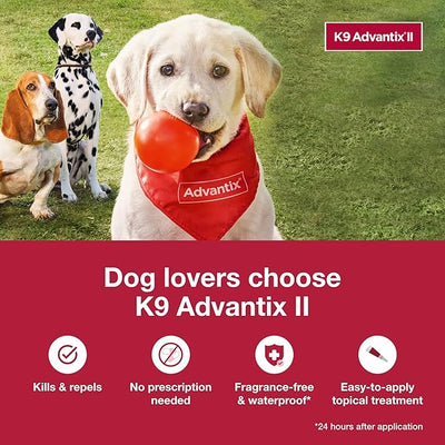 K9 Advantix II Large Dog Vet-Recommended Flea, Tick & Mosquito Treatment & Prevention | Dogs 21-55 lbs. | 1-Mo Supply (Pack of 3)