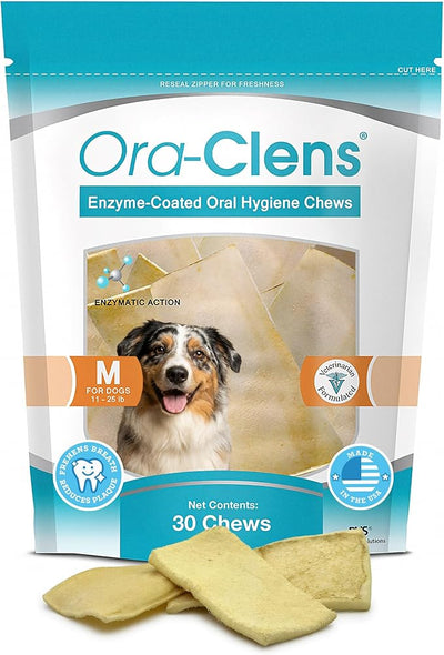 Oral Hygiene Chews for Medium Dogs-Enzymatic Dental Treats for Daily Oral Care, Cleans Teeth and Freshens Breath, Reduces Plaque, Bacteria and Tartar Build Up Without Brushing-30 Chews