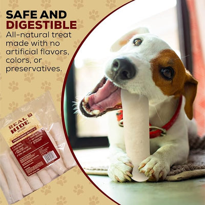Real Hide | All Natural Dog Chew Treats - Premium Rawhide Rolls, 5-6 Inch - Long Lasting Grass Fed Free Range Beef Hide - Small/Medium Dogs - 16 Count