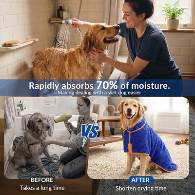 Bienbee Dog Bathrobe, Quick Drying Super Absorbent Dog Robes for After Bath, Warm Keeping Dogs Towel, Dogs Bath Supplies, Dark Blue XXL