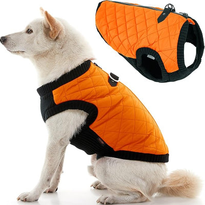 Gooby Fashion Vest Dog Jacket - Orange, X-Large - Warm Zip Up Bomber Vest with Dual D Ring Leash - Winter Water Resistant Small Dog Sweater