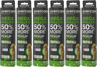 Evercare Pack of 6 10" Wide Large Surface Mega Pet Roller Refill, 50 Sheets Each (300 Sheets Total)