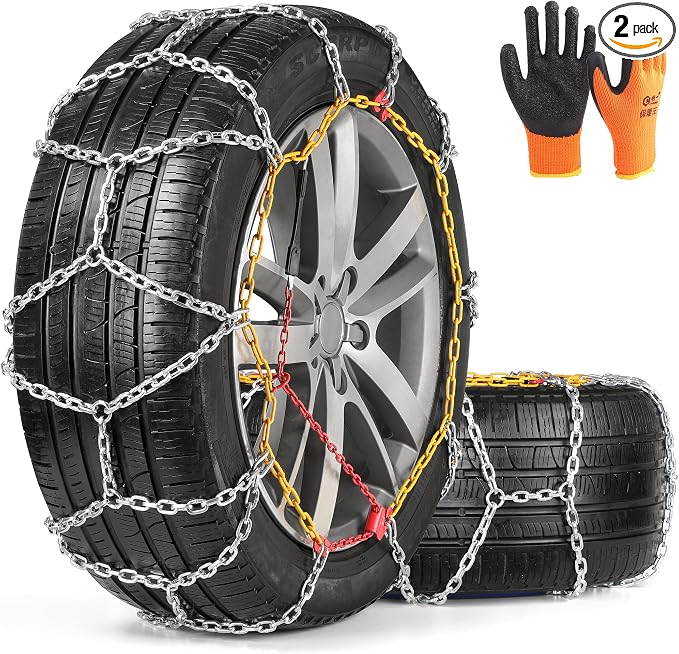 COCO BIRD Snow Chains, Thickened and Wear-Resistant High Carbon Steel Anti Slip Tire Chain for Light Truck, Pickups, and SUVs, Set of 2 (4WD-110)