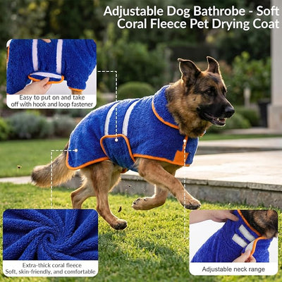 Bienbee Dog Bathrobe, Quick Drying Super Absorbent Dog Robes for After Bath, Warm Keeping Dogs Towel, Dogs Bath Supplies, Dark Blue XXL