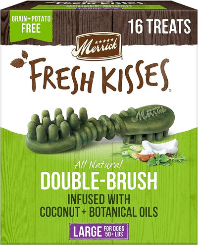 Merrick Fresh Kisses Dental Chews for Dogs Infused with Coconut and Botanical Oils, Large Dog Chews for Dogs Over 50 lbs., 27 oz. Box