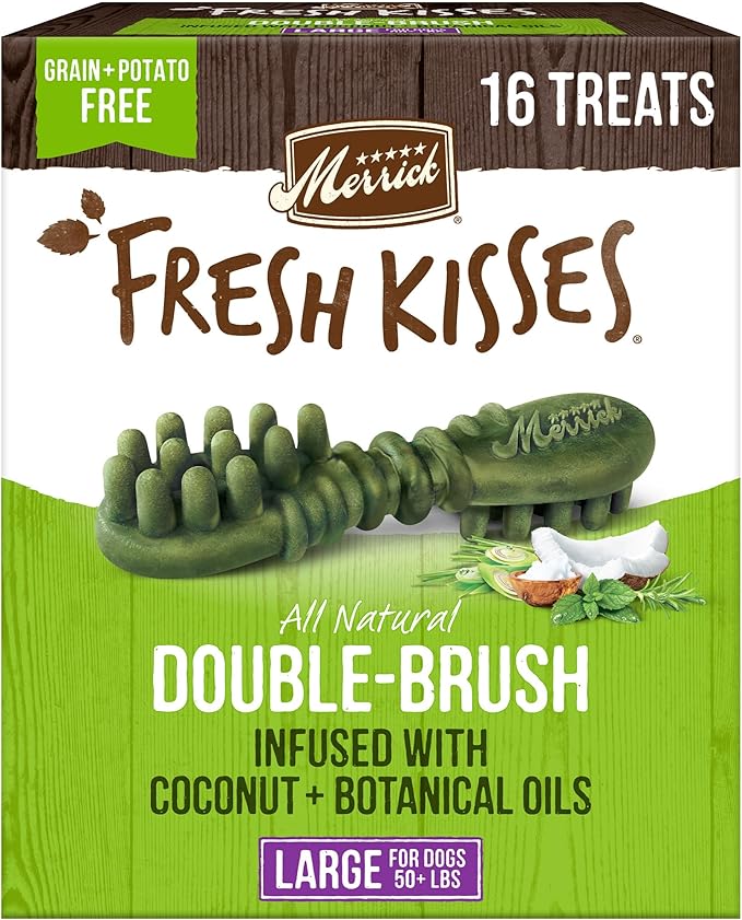 Merrick Fresh Kisses Dental Chews for Dogs Infused with Coconut and Botanical Oils, Large Dog Chews for Dogs Over 50 lbs., 27 oz. Box