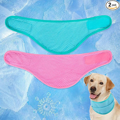 EXPAWLORER Dog Cooling Bandana - 2 Pack Instant Cooling Dog Bandanas, Chill Out Pet Cool Scarf Summer Essentials Ice Neck Cooler Wrap, Prevent Sunstroke for Small Medium Large Dogs, Green Pink M
