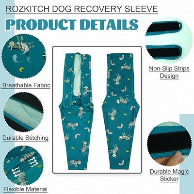ROZKITCH Front Leg Dog Sleeve for Front Right Left Leg, Pet Prevent Licking Wound Elbow Knee Protector, Dog Recovery Suit Cone Collar Alternative for Sprain ACL CCL Arthritis Joint Care Zebra XS