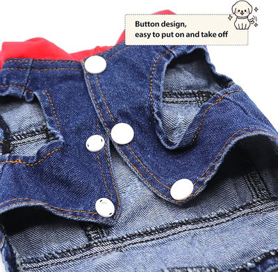 SILD Pet Clothes Dog Jeans Jacket Cool Blue Denim Coat Small Medium Dogs Lapel Vests Classic Hoodies Puppy Blue Vintage Washed Clothes (Red,M)