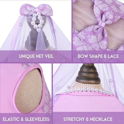 ASENKU Dog Dress, Dog Wedding Dress, Pet Lace Princess Dress with Bows for Wedding Birthday Party, Puppy Formal Apparel with Pearl Necklace for Small Dogs (Purple, Small)