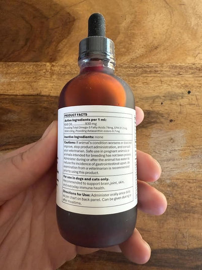 kril™ Antarctic Krill Oil Health Supplement for Dogs & Cats 4oz Liquid with QRILLPet ASTA Omega Plus, High Absorption Formula, Joint Brain Skin Support with Omega-3, Astaxanthin