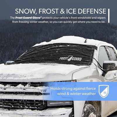 Frostguard Glove | Car Windshield Cover for Ice and Snow - XL Size, Fits SUVs and Trucks - Features Elastic Loops, Security Panels + Storage Pouch - Black, Measures 68 x 41 Inches
