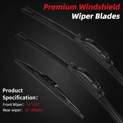 OTUAYAUTO Premium Windshield Wiper Blades - Replacement for GMC Acadia 2017-2023 - Precision Fit, All-Weather Performance, Front and Rear Wiper Blades J/U Hook 24"+20"+10" (Pack of 3)