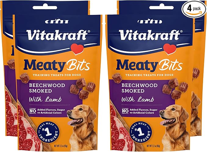MeatyBits Lamb, Training Treats for Dogs, Naturally Smoked, Real Meat #1 Ingredient, No Added Sugar, No Artificial Flavors or Colors, Soft Dog Treats, Bag, 2.2 oz, 4 Count