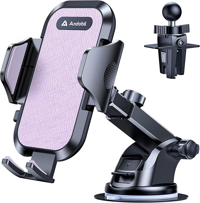 Car Phone Holder, 2026 Military-Grade 89bs Strongest Suction Phone Holders for Your Car Dashboard/Windshield/Vent Easy Clamp Cellphone Holder Truck Stand for iPhone 17 16 15 Pro Max, Purple