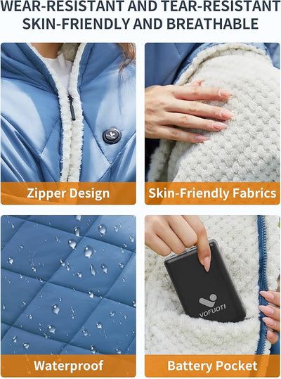 Heated Blanket Battery Operated,12V Heated Shawl Throw Blanket,Cordless heating pad with 15000 battery,Wearable Heated Blanket,Sherpa Lining,3 Heating Set for Car,Camping,Backpacking,Hiking,Travel