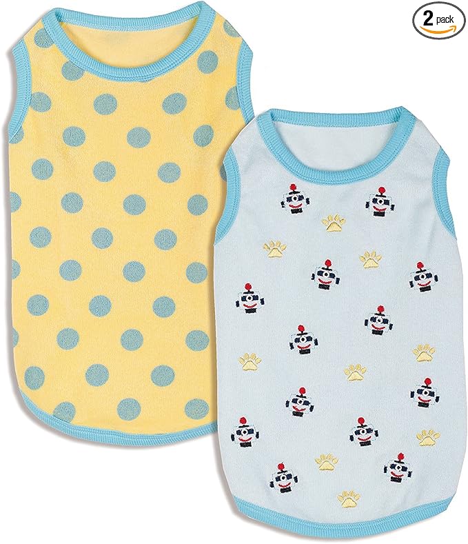Blueberry Pet Pack of 2 Soft & Comfy Terry Cotton Pastel Blue Affection Sleep & Play Dog Pajamas & Tank Top T Shirt, Back Length 12", Clothes for Unisex Dogs
