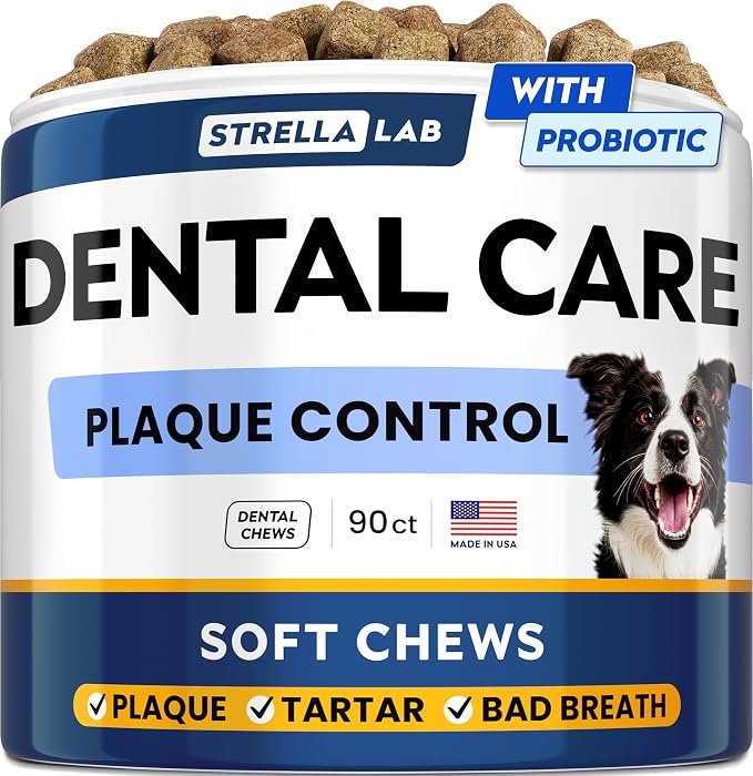 Advanced Dog Dental Chews & Breath Freshener – Dog Teeth Cleaning Treats, Bad Breath Control, Plaque & Tartar Off, Pet Oral Care, Pro Perio Support, Lab Co Bright Formula – 90 Treats