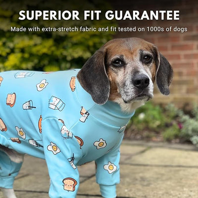Spark Paws Dog Pajama, Dog Recovery Suit Male, Onesie, Ultra-Soft and 4-Way Stretch, for Small Medium and Large Breeds - Breakfast Blue - 4XL