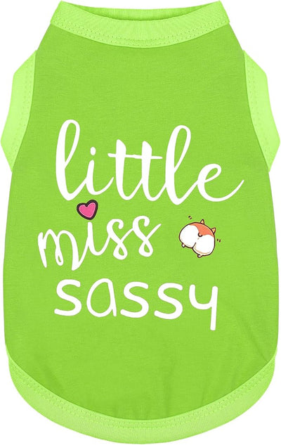 Paiaite Dog Clothes Fashionable Sleeveless Pet Vest: 'Little Miss Sassy' Printed Cotton Dog Shirt, Ideal for Small, Medium, and Large Breeds, Ensuring Comfort and Breathability Green XXS