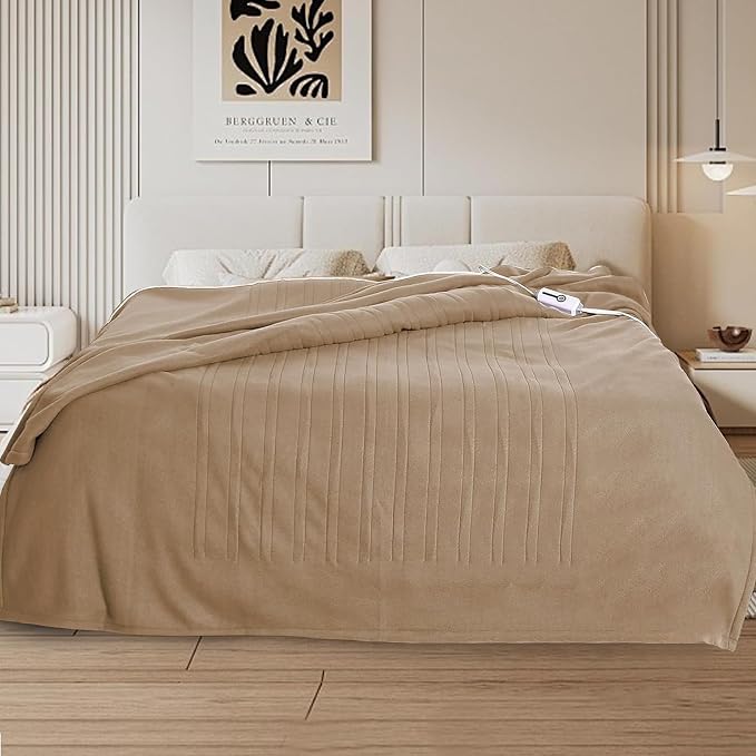 Eydna Electric Heated Blanket Full Size 72"x84",Fast Heating Throw, Soft Fleece for Bed & Sofa, 10 Hours Auto Off & 4 Heating Levels, Machine Washable, Gifts for Womens & Family-Light Brown
