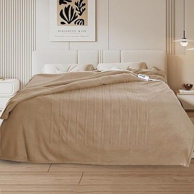Eydna Electric Heated Blanket Full Size 72"x84",Fast Heating Throw, Soft Fleece for Bed & Sofa, 10 Hours Auto Off & 4 Heating Levels, Machine Washable, Gifts for Womens & Family-Light Brown