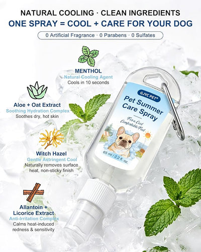 Dog Cooling Spray with Carabiner Clip – Instant Heat Relief for Brachycephalic, Double-Coat & Senior Dogs – Natural Menthol, Aloe, Oat – Lick-Safe, No Fragrance – Outdoor Walking Essential