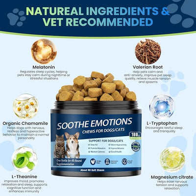 Calming Chews for Dogs, Dog Calming Chews Melatonin Anxiety Relief Bites | Dog Melatonin calming treats, Sleep Aid for Small Medium Large Dogs, Thunder, Noise, Barking, Separation Anxiety, 90 Chews