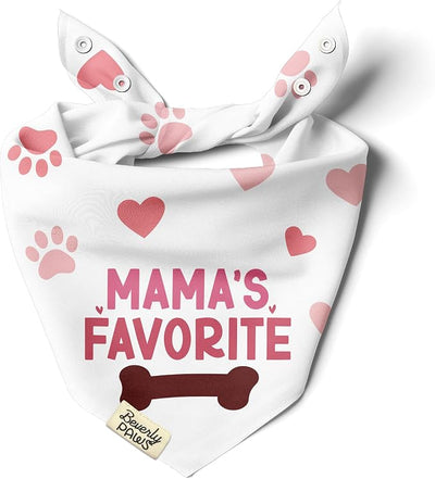 Funny Snap-On Dog Bandana for Small Medium Large Pets, Dogs Cats Adjustable Handkerchief Scarf for Girl & Boy, Cute Puppy Apparel & Accessories (Mama's Favorite, Small)