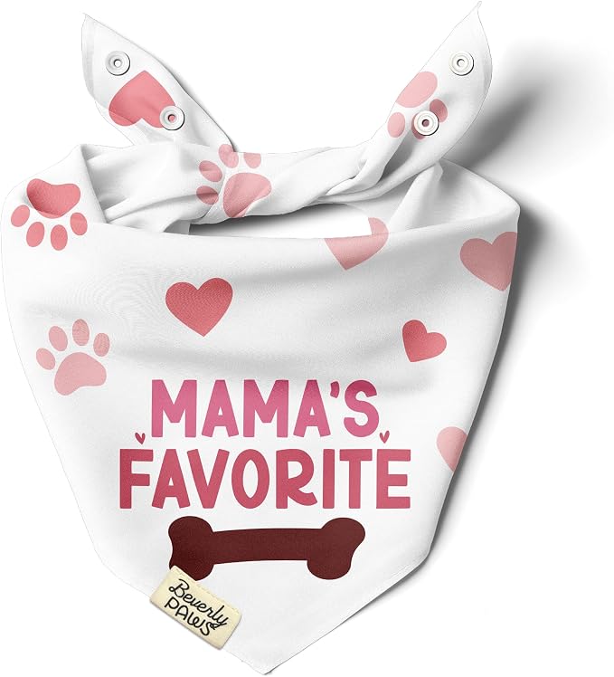 Funny Snap-On Dog Bandana for Small Medium Large Pets, Dogs Cats Adjustable Handkerchief Scarf for Girl & Boy, Cute Puppy Apparel & Accessories (Mama's Favorite, X-Large)