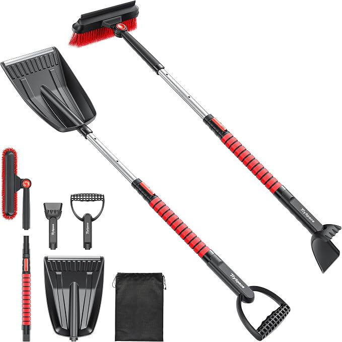 TrySpace All-Around High-Efficiency Cleaning 39 inch Extendable Snow Brush and Ice Scraper with Squeegee, Shovel, Ice Scrapers for Car Windshield, Truck, SUV Snow Removal Tool, Winter Car Accessories