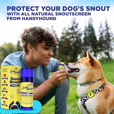 Handy Hound SnoutScreen Dog Sunscreen Balm for Nose & Paws - Lick-Safe Natural Sun Protection, No Zinc Oxide, Soothes Dry Cracked Skin, Made in USA, for Pink Noses & Light-Coated Dogs, 2 oz