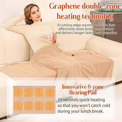 USB Portable Heated Electric Blanket - Cordless Heated Throw Blanket for Outdoor with 3 Heating Levels-Wearable Shawl for Travel,Camping,Bed-Winter Gifts for Women(Battery Not Included) (Milky White)