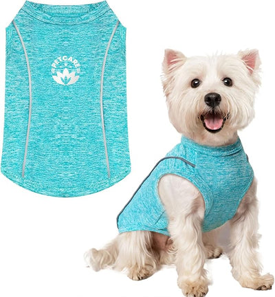 PETCARE Sun Protection Dog Shirts for Small Dogs Quick Dry Soft Stretchy Dog T-Shirts with Reflective Label Tank Top Sleeveless Vest Pet Clothes, Athletic Fabric, Blue, XS (Chest 13" Length 9.8")