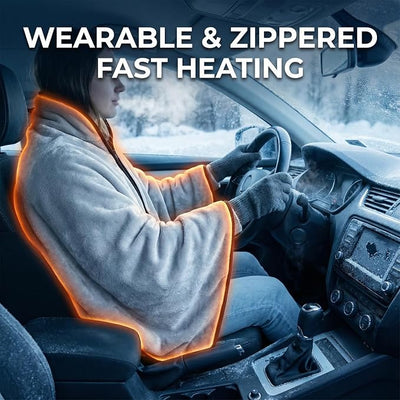 12V Car Heated Blanket & Wearable Shawl – Electric Fleece Travel Throw with Zipper for Truck Drivers, RV & Winter Road Trips – Fast Heating, Soft Flannel