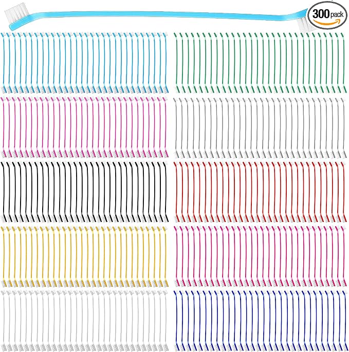 300 Pcs Dog Toothbrush Bulk Dual Headed Dental Brushes Puppy Tooth Brushing Kit Long Handle Toothbrush for Large Small Dogs Cats Puppy Teeth Cleaning Oral Dental Care Supplies 10 Colors