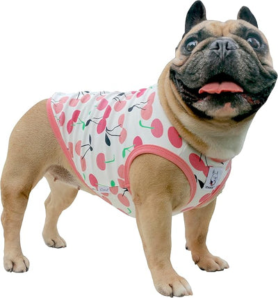 iChoue 100% Breathable Cotton French Bulldog Halloween Cartoon T Shirts Cute Clothes for Medium Dogs Vest Tank Tops Frenchie English Boston Terrier Pitbull Cherry - Large Plus