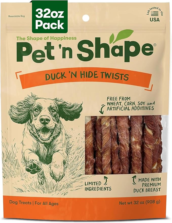 Pet n Shape Hide Twists – Duck Wrapped Rawhide Dog Treats - Small Twist - 2 Pounds