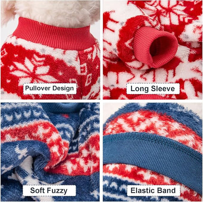 Dog Sweater, 2 Pack Dog Sweaters for Small Dogs, Dog Clothes for Small Dogs Girl Boy, Ultra Soft and Warm Puppy Sweater Dog Coat for Winter Christmas (S, Xmas Red+Xmas Blue)