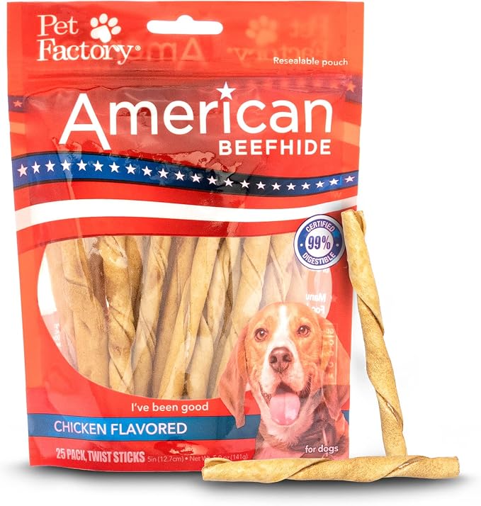 American Beefhide 5" Twist Sticks Dog Chew Treats - Chicken Flavor, 25 Count/1 Pack